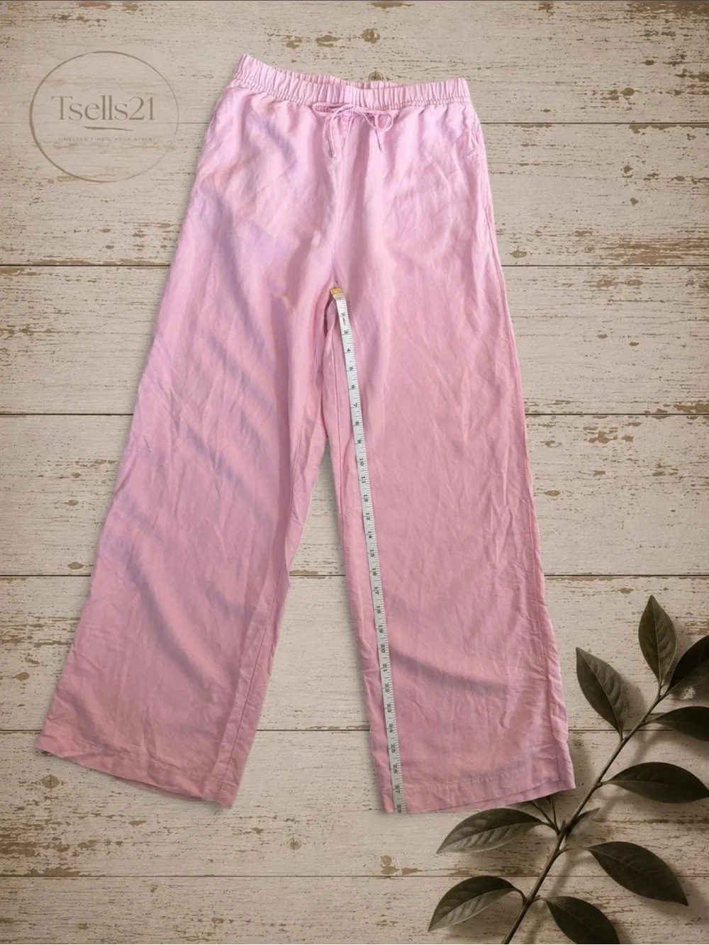 H&M Light Pink Wide-Leg Linen Blend Pants - Size S